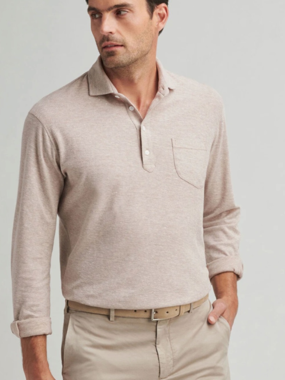 Peter Millar Men's XL Truffle Croxley Long-Sleeve Polo MSRP $225